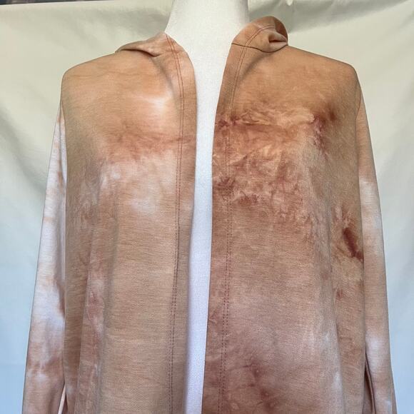 SJS Womens Wrap Cardigan Hooded Top SIze Medium Peach Open Front Tie Dye Boho - Picture 4 of 9